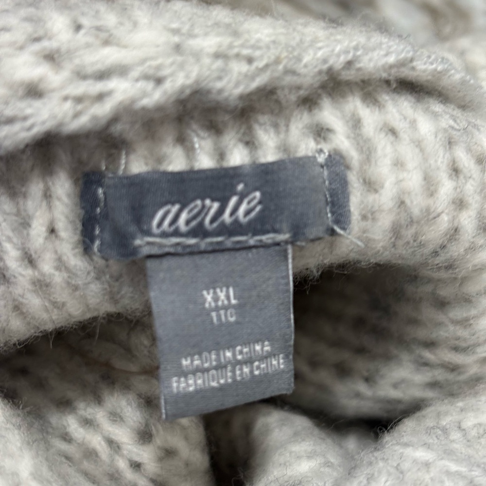aerie grey cable knit oversized turtleneck sweater Size XXL - Picture 5 of 5